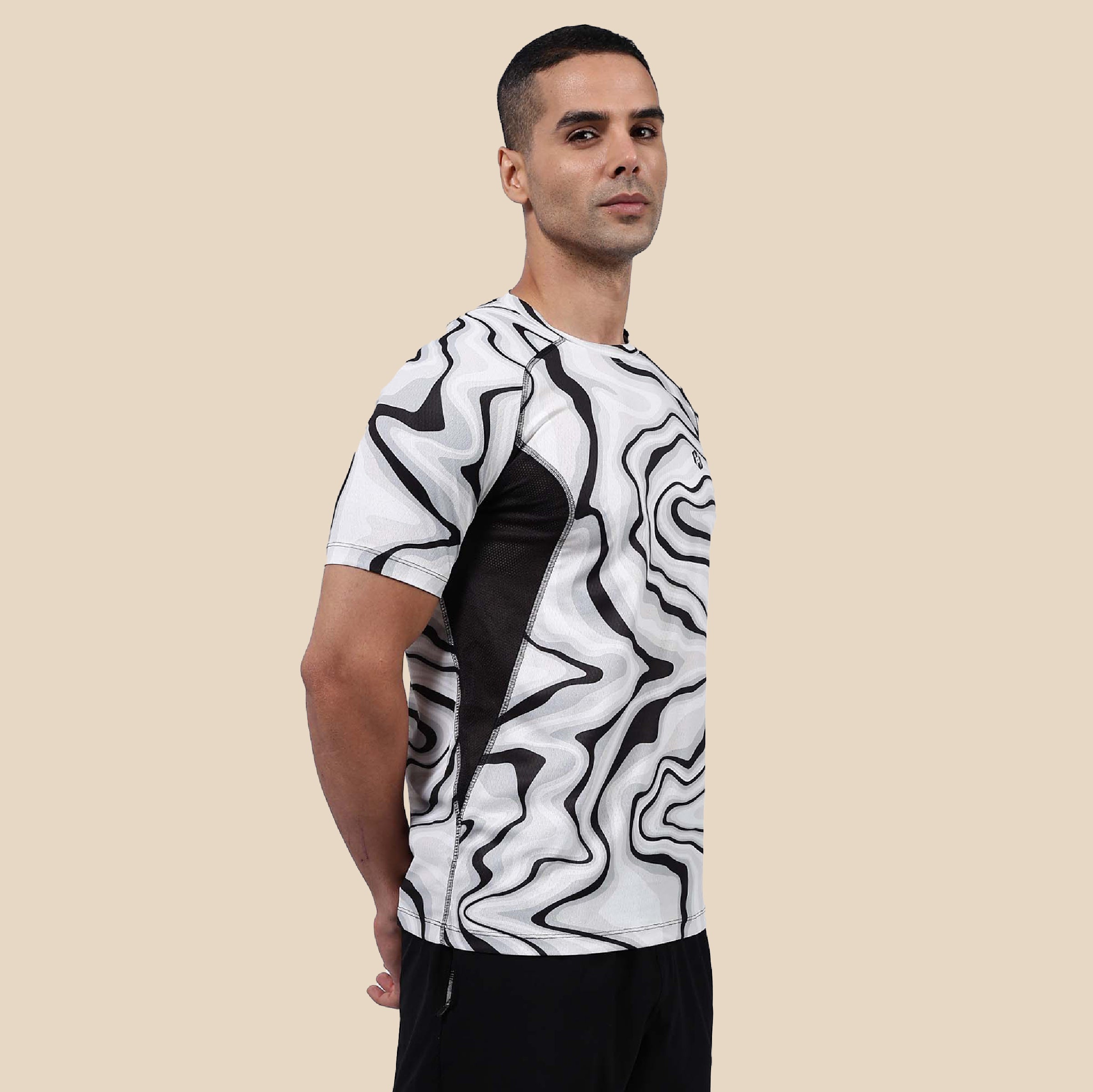 HYVE Hyve Active Running T-Shirt โ Abstract Marble Print S