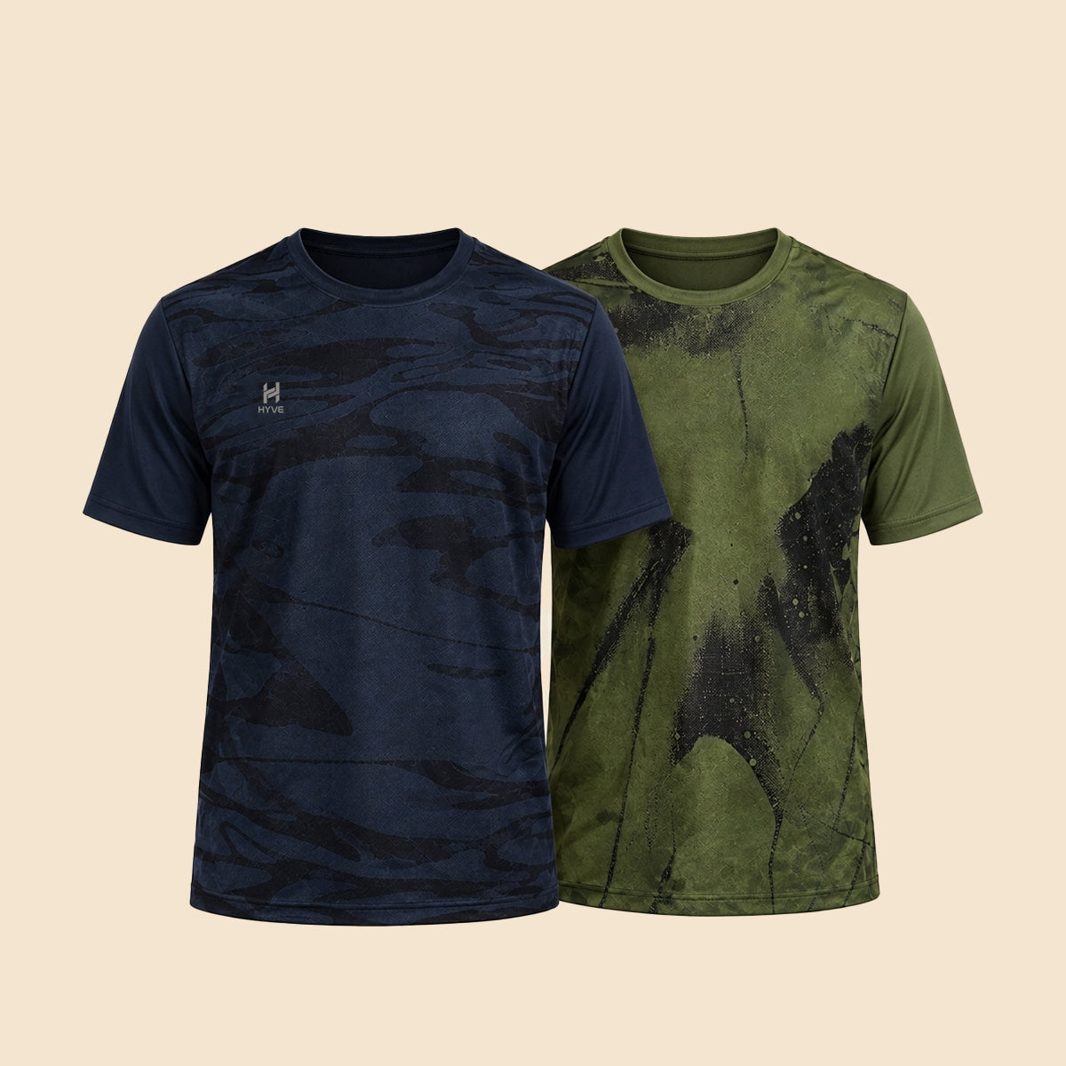 Hyve Men's Camo Athleisure T-Shirt 2-Pack – Navy & Olive