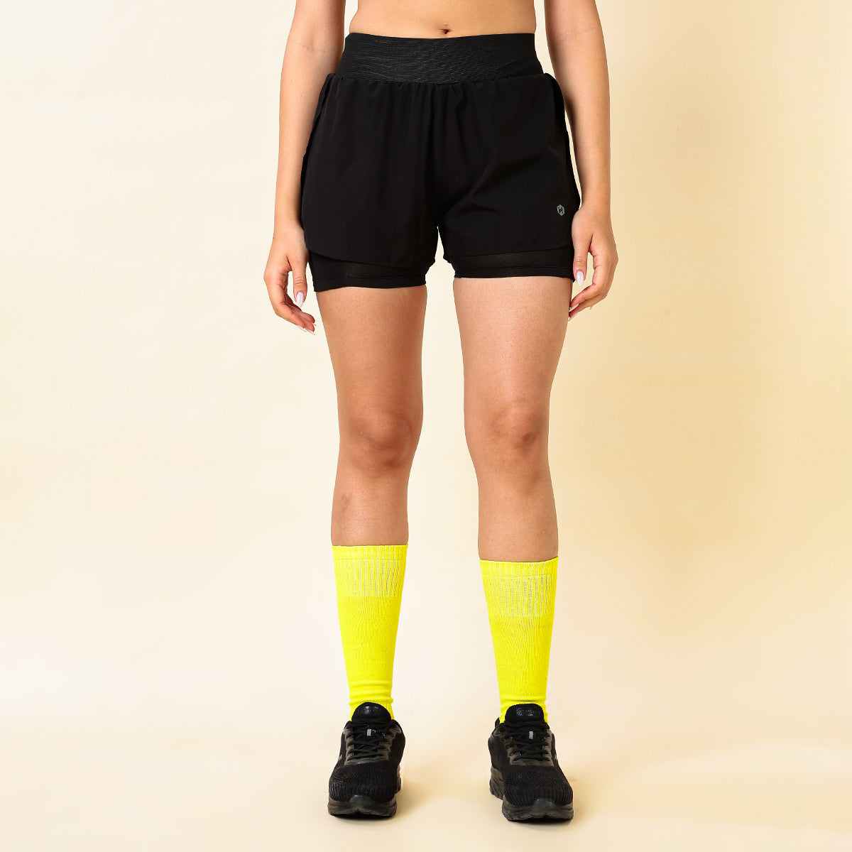 Hyve Active Women’s Double Layer Fitness Shorts – Black