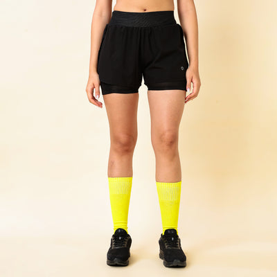 Hyve Active Women’s Double Layer Fitness Shorts – Black