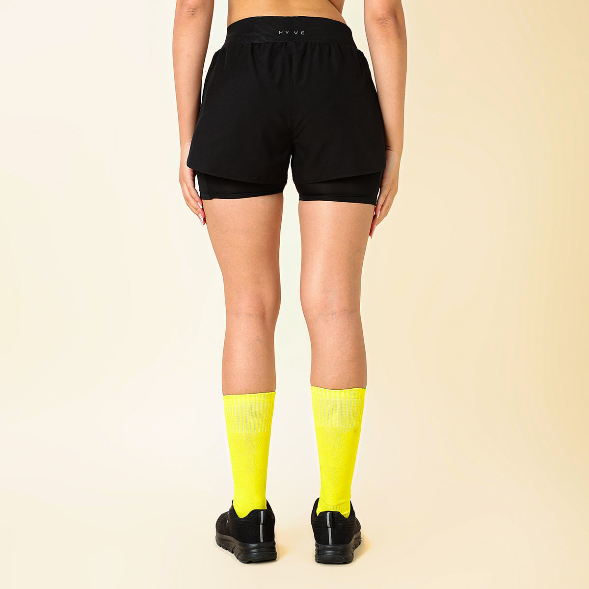 Hyve Active Women’s Double Layer Fitness Shorts – Black