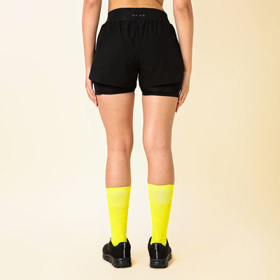 Hyve Active Women’s Double Layer Fitness Shorts – Black