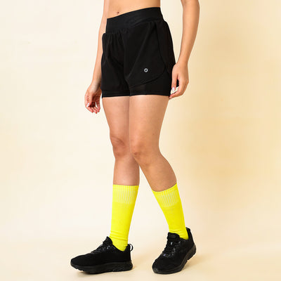 Hyve Active Women’s Double Layer Fitness Shorts – Black