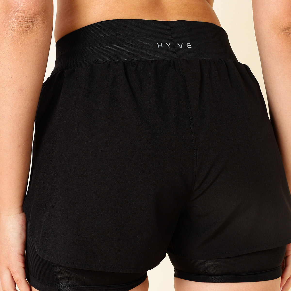 Hyve Active Women’s Double Layer Fitness Shorts – Black