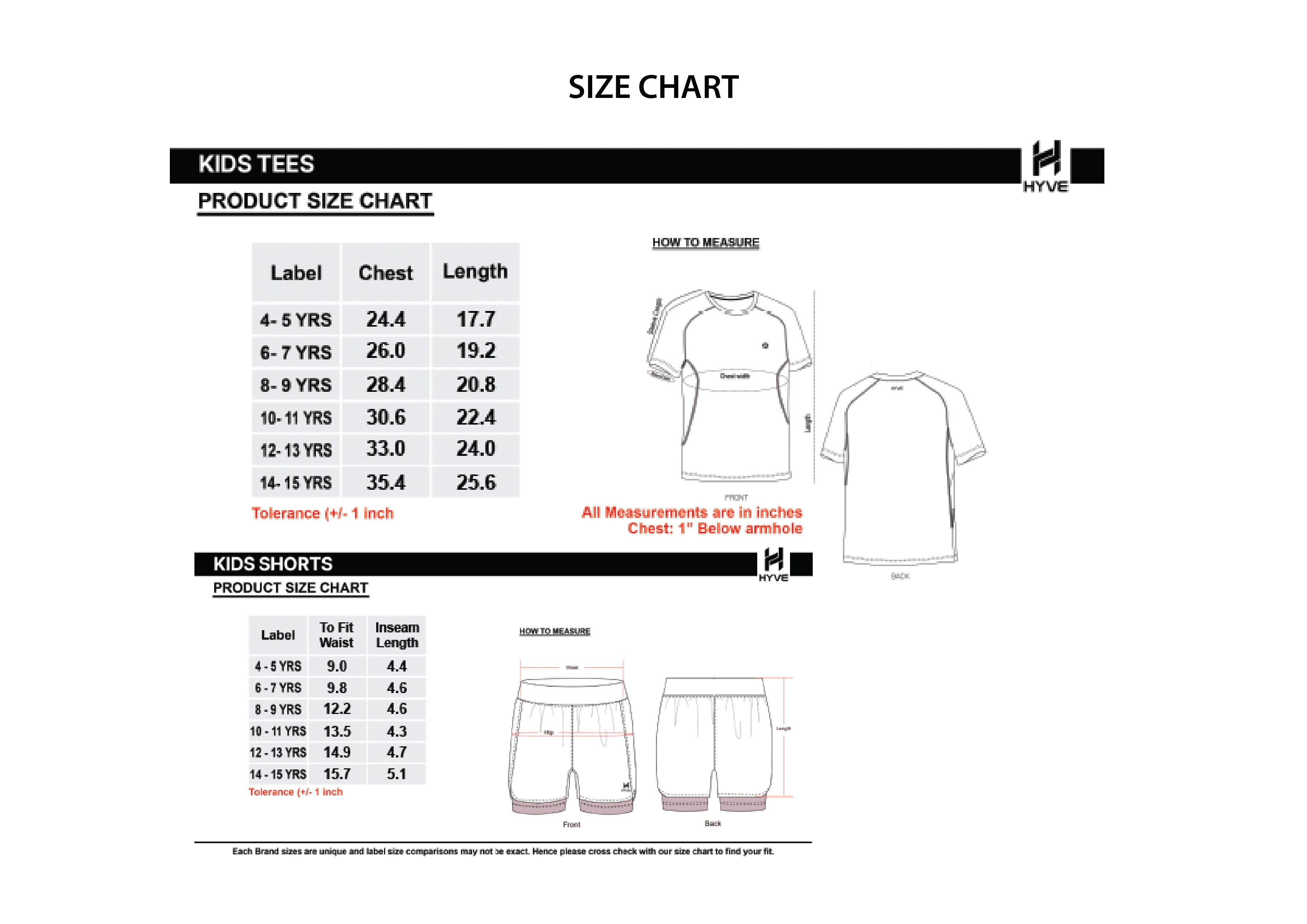  Size Chart