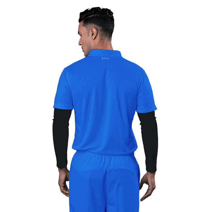 Order Online Hyve Blue White Custom Cricket Polo Jersey for Men - Back