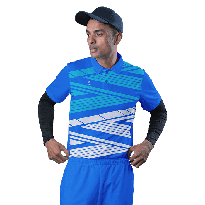 Order Online Hyve Hawk-Eye BlueCustom Cricket Polo Jersey for Men - Front