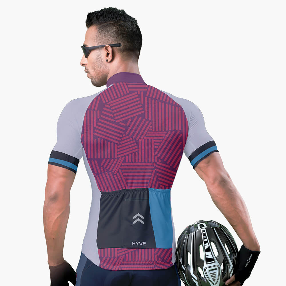 Hyve Geometric Collapse Custom Racing-fit Cycling Jersey for Men - Back
