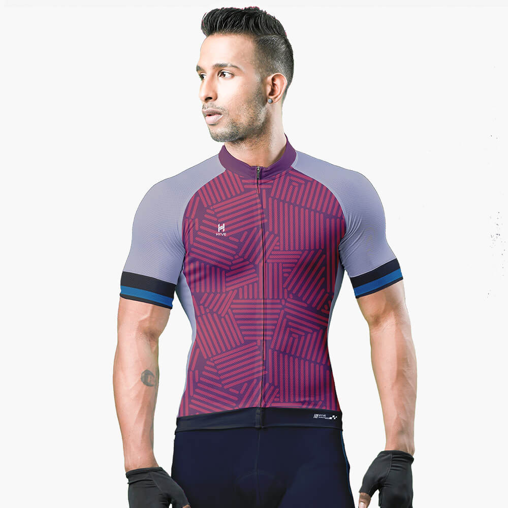 Hyve Geometric Collapse Custom Racing-fit Cycling Jersey for Men - Front