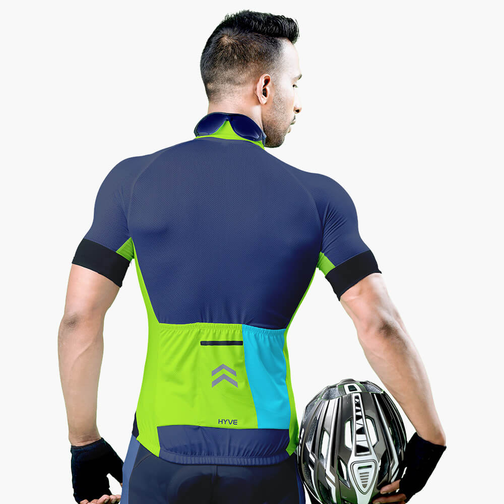 Hyve Stroke Neon Lit Custom Race Fit Short Sleeve Cycling Jersey for Men - Back