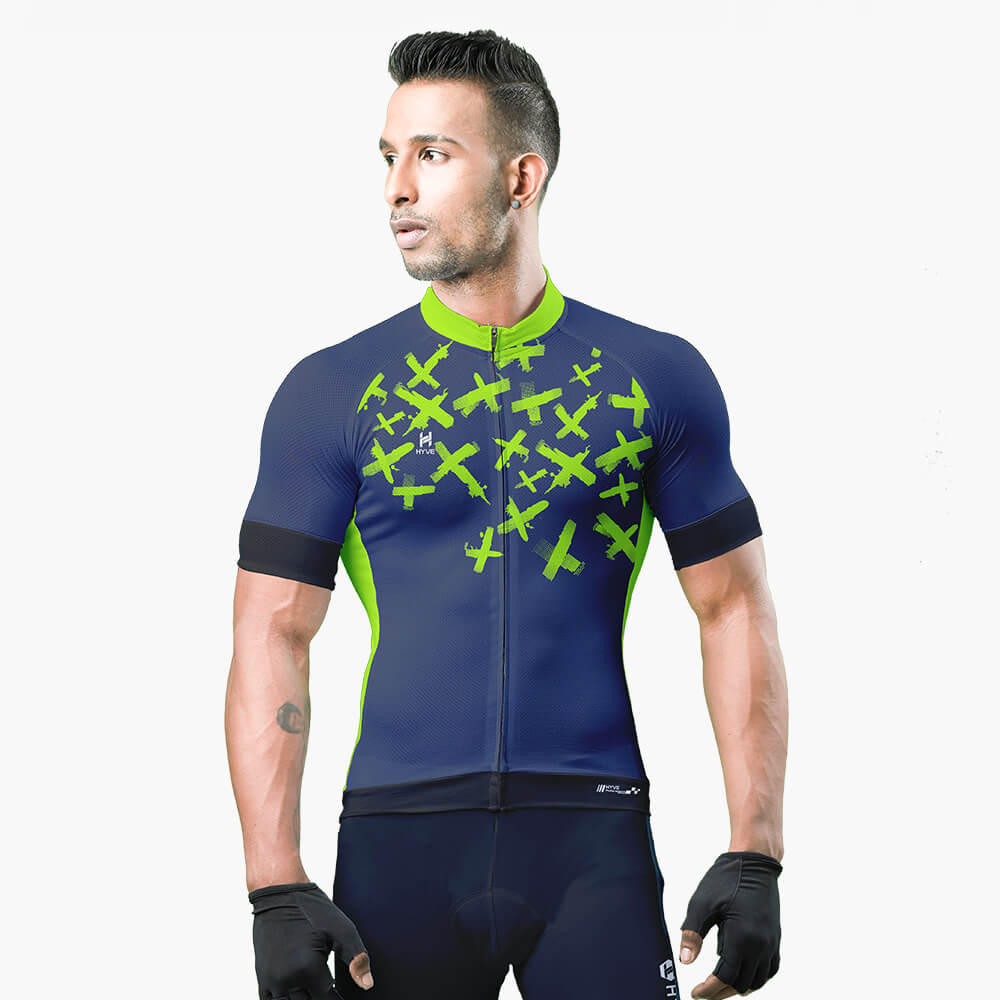 Hyve Stroke Neon Lit Custom Race Fit Short Sleeve Cycling Jersey for Men - Front
